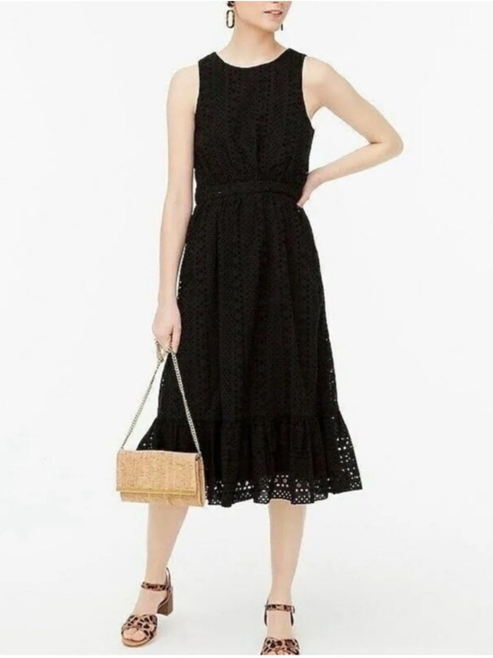 J. Crew Dresses & Skirts - J. Crew Black Eyelet Midi Dress Size 14